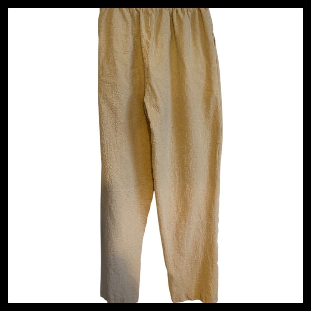 NWOT Beige Linen Blend Pants Elastic Waist Drawstring Casual Comfy